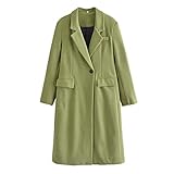 DHDHWL Damen-Mantel, Mischgewebe, Einzelknopf, enganliegender Mantel, Vintage, langärmelig, Pattentaschen, weibliche Oberbekleidung, rot, S