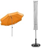 Schneider Sonnenschirm Locarno, mandarine, 200 cm rund, Gestell Stahl, Bespannung Polyester, 2.4 kg & Schutzhülle für Sonnenschirm, silbergrau, bis ca. 200 cm Ø