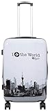Polycarbonat Hartschalen Koffer Trolley Reisekoffer Reisetrolley Handgepäck Boardcase Motiv PM (Fly The World White, Größe L)