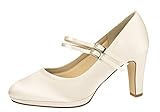 Rainbow Club Brautschuhe Annette - Pumps Riemchen Ivory Satin - High Heels - Gr 37 EU 4 U