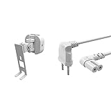 Hama Wandhalterung für Sonos Play:1 Lautsprecher (voll beweglicher Wandhalter) weiß & Netzkabel mit flachem Eurostecker (Netzwerkkabel mit Kupplung und 2 poligem Stecker, 2,5 A, 230 V, 1,5 m) weiß