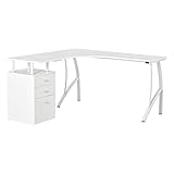 HOMCOM L-förmiger Schreibtisch mit Schubladen aus der Material MDF Metall Home-Office-Ecke Arbeitsplatz Industriestil, Weiß 143,5 x 143,5 x 76