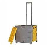 QIAOLI Einkaufswagen Faltbarer Einkaufswagen auf Rädern zusammenklappbar Warenkorb mit Teleskopgriff für Einkaufen Gepäckwerkzeuge Büro Einkaufstrolleys (Color : Yellow, Größe : 2 Rounds of 65L)