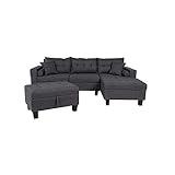 Home Deluxe - Ecksofa Rom Links - Farbe Grau - 242,6 cm x 215,9 cm x 90,2 cm - inkl. Hocker | Sofagarnitur, Sofa, Couch, W