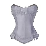 Sexy Shapewear Women Oberteil mit Faltenbesatz Bustier mit Schleife Lace Bandage Body Shaper Schnürmieder Shapewear Lace Up Gothic Korsett Top Vintage Corsage Top Knochen Bustier (Weiß, XL)