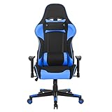 PULLEY Gaming Stuhl,Bürostuhl Gamer Ergonomischer Stuhl,Höhenverstellbare Computerstuhl 360°drehbar,Mit Kopfstütze Und Lendenkissen,90°-160°Neigungswinkel (Color : Blue)