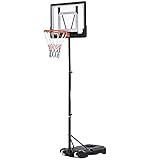 HOMCOM Basketballständer höhenverstellbar Basketballanlage für Kinder Basketballkorb mit Räder draußen Stahl PVC HDPE Schwarz 83 x 75 x 206-260 