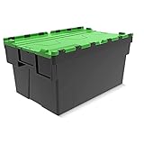 Mehrweg-Stapelbehälter aus PP-Regranulat, 56 L – stabile Eurobox (60 x 40 cm) – Aufbewahrungsbox mit Deckel – stapelbare Transportkiste – für Lagerung & Transport – schwarz/grü