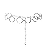 LumiSyne Mode Gürtel Für Damen Kettengürtel Metall Ring Taillengürtel Gold Silber Haken Schließe Verstellbar Kleid Hüftgurt Körperkette Für Party Hochzeit Alltagskleidung(Silber)