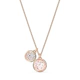 Swarovski Tahlia Double Anhänger, Rosé Vergoldete Damenhalskette mit Zwei Edlen Anhängern, Rosa Swarovski Kristall und Kristallpavé