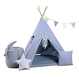 Sowka-Design | Tipi Zelt für Mädchen und Jungen | tragbares Spielhaus für Kinder mit 8 Zubehörteilen | Geschenk für Kinder | M