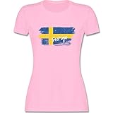 Fussball WM 2022 Fanartikel - Schweden Vintage - S - Rosa - t-Shirt schweden - L191 - Tailliertes Tshirt für Damen und Frauen T-S