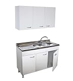 Arredobagno e Cucine Küchenschrank 3 Türen mit Spülbecken Edelstahl rechts 120 mit Abtropfgestell und Hängeschrank