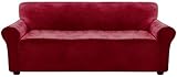 FINERFIBER Samtbezug für Sofakissen, hohe Dehnbarkeit, trägerlos, 1 Stück, Sofa-Schonbezug für Möbel, weich, langlebig, für 3 Kissen (Sofa, Burgunderrot)
