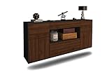 Kommode Sideboard hängend - Oldenburg - Korpus anthrazit matt - Front Holz Design Walnuss- (180x77x35cm) - Push to Open Technik & hochwertigen Leichtlaufschienen - Made in Germany