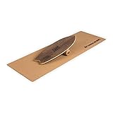 BoarderKING Indoorboard Wave Balanceboard Skateboard Surfboard Trickboard Balance Board, inkl. 10/40 Korkrolle & rutschfester Bodenschutzmatte, Material: Holz & Kork, W