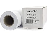 1x Weiß Plotterrolle 610 mm x 50 m Plotterpapier 90g / m² Hülse 50 mm (2 Zoll) Qualitäts-Plotterpapier für Ink-Jet-Plotter Plotterpapier Rolle Universalpapier Rolle mit Plotterpapier Weiß hochwertig