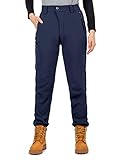 Cycorld Damen Wanderhose-Winter-Outdoorhose, Wasserdicht Skihose Winddicht Softshellhose Warm Gefüttert Thermohose für Wintersport Skifahren und Wander (Navyblau, XXL)