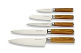 Echtwerk Damastmesser Set 5 teilig, Küchenmesser, Damaszener, Messer mit Holzgriff, Braun/Silber 36 x 23 x 3,4