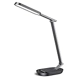 Schreibtischlampe LED, 5 Dimmbare Helligkeiten 5 Modi Metall Tischlampe, Dimmbar Stabil Schreibtischleuchte, Einstellbar Modisch Metall-Stoffdesign Augenschutz Tischleuchte, für Büro& Lesen, Eiseng