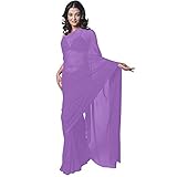 Craftstribe Polyster Chiffon Plan Sari einfache tägliche Kleidung schwarz Sari für Frauen, violett, Einheitsgröß