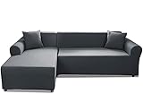 Sofa Überwürfe 2er Set 3 Sitzer + 3 Sitzer, Elastisch Stretch Sofabezug L Form mit 2 Stück Kissenbezug waschbar Sofa Schutz Sofa Überzug Couch Bezug Sofa Abdeckung (Dunkelgrau)