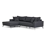 ebuy24 Vila Sofa Chaiselongue 3 Pers. rechts und Links gewendet mit 4 Kissen, Stoff dunkelg