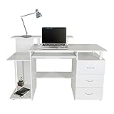 hjh OFFICE 830064 Computertisch WORKSPACE H IV Weiß Schreibtisch mit Schubladen & Tastaturauszug, 89 x 137 x 60