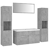 vidaXL Badmöbel Set Waschbeckenunterschrank Spiegel Hochschrank Badezimmerschrank Badschrank Badezimmermöbel Einbaubecken Betongrau Spanp