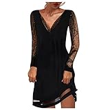 GOKOMO Damen Sexy Abendkleid Langarm Elegant Modisches Kleid mit V-Ausschnitt und Mullmanschette Schlank Kleid Party Kleider Sexy Hochzeitskleid Abendkleid Sexy Kleid Damen(XXL,Schwarz)