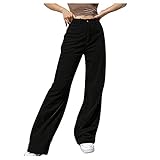 ABsolute Damen Cordhose Y2K Style Vintage Hose High Waist Harajuku Pants Straight Freizeithose E-Girl Schlagjeans Einfarbige Stretchhose mit Geradem B