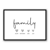 Zertify® Personalisiertes Familie Poster mit Herz | Typographie Wandbild Querformat in Minimalistisches Design | Familienbild für Kinderzimmer, Wanddeko oder Wohnzimmer | Größe und Rahmen Op