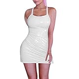 Rosennie Minikleid Damen Bodycon Kleid Party Kurzes Kleid Sexy Wetlook Clubwear Kleider Nachtclub Lackleder Frauen Neckholder Lederkleid Party Dress Abendkleid Figurb