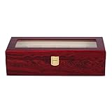 SHENG 6 holzuhr Display case Box Glas top schmuck lagerung Organizer Geschenk männer (Color : Red Wood)