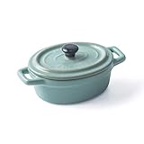 TUHFG Kasserolle Mini Keramik Auflauf mit Deckel Pudding Eintopf Matt Doppel Ohr Eintopf Topf Neue Knochen Matte Glasierte Kasserolle Stock Pot Reiskocher Küche(Farbe: Matt grün) (Color : Matt Green)