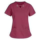 Schlupfkasack Damen Pflege Sommer Einfarbig Kurzarm Gute QualitäT V-Neck Top V-Ausschnitt Mock Wrap Scrub Unisex Top LäSsig Sommer Arbeitsuniform Bluse T-Shirt Uniformen Plus S