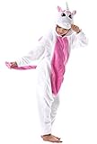 Jumpsuit Onesie Tier Fasching Karneval Halloween Kostüm Kinder Mädchen Junge Sleepsuit Overall Pyjama Unisex Lounge Cosplay Schlafanzug Rose Rot Einhorn for Höhe 90-148CM