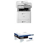 Brother MFC-L9570CDW Professionelles 4-in-1 Farblaser-Multifunktionsgerät (31 Seiten/Min., Drucker, Scanner, Kopierer, Fax) weiß/grau + TN-910BK Original Ultra-Jumbo-Tonerkassette, schw