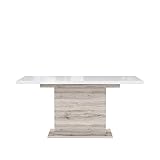 FORTE EST42-P95 Esstisch ausziehbar, Holzwerkstoff, Sandeiche Dekor kombiniert mit Weiß Hochglanz, 90 x 160 x 76,6