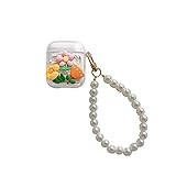 für Airpods Pro Hülle, CrazyLemon 3D Niedlich Rosa Orange Blumen Design Weich Klar Durchsichtig Silikon Schutzhülle mit Band Flowers Clear Case for Airp