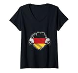 Damen Fanartikel Herz für Deutschland GER Design Alternative T-Shirt mit V