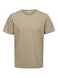 SELECTED HOMME Herren SLHMORGAN Stripe SS O-Neck Tee W NOOS T-Shirt, Chinchilla/Stripes:Egret, XL