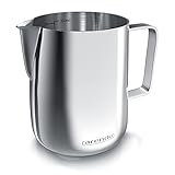 Arendo - Milchkännchen Edelstahl 350ml - Aufschäumer Kännchen – Milchkanne – Milk Pitcher - rostfreier Edelstahl – zum Milch Aufschäumen – spülmaschinenfest - Messskala - für Barista Cappuccino L