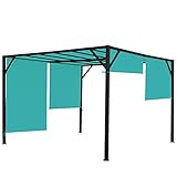 Mendler Pergola Baia, Garten Pavillon Terrassenüberdachung, stabiles 6cm-Stahl-Gestell + Schiebedach türkis-blau - 3x4