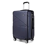 Kono Hartschalen Koffer Trolley Zwillingsrollen Reisekoffer mit Zahlenschloss (Dunkelblau, XL)