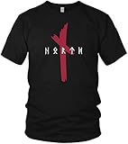 North - Original North Runen Logo - Wikinger Walhalla Vikings Valhalla - Odin Thor Rune Rabe - Herren T-Shirt Geschenk für Männer, Größe:XL, Farbe:Schwarz/R