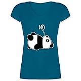 Sprüche Statement mit Spruch - Nö - Panda - weiß - XL - Türkis - Panda Geschenk - XO1525 - Damen T-Shirt mit V