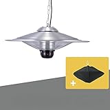 GREADEN Infrarot Deckenheizstrahler, 2100W Elektrischer Hängender Infrarotstrahler Heizstrahler Balkonheizer Zeltheizer mit Fernbedienung + 3 Heizleistung + LED-Lampe für Terrasse (mit Schutzhülle)