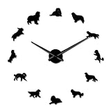 JKLMZYT Rahmenlose Cavalier King Charles Spaniel 3D DIY Wanduhr Hund Haustier Welpen Shop Wand Art Deco Kreative Aufkleber Für Wohnzimmer-27INCH