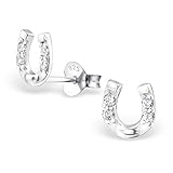 Monkimau Mädchen Ohrringe Hufeisen Glücksbringer Ohrstecker aus 925 Sterling Silver echt Silber mit 8